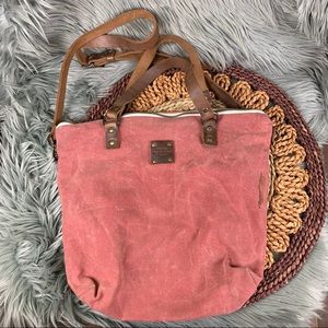 Red House Waxed Canvas Distressed Red Leather Strap Crossbody Bag Purse Tote